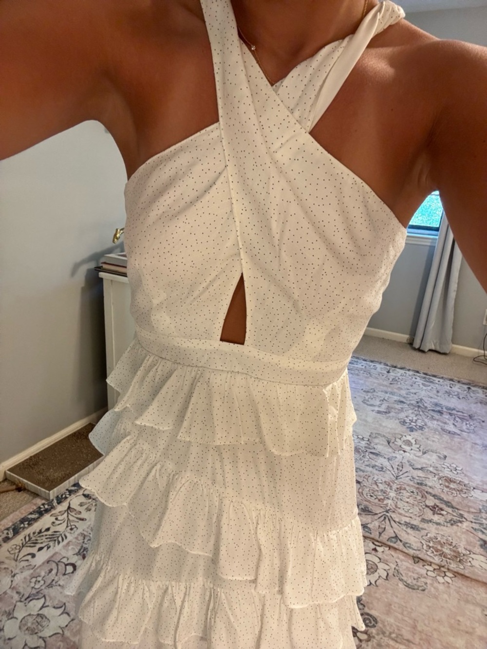 White Ruffled Halter Mini Dress - Picture 2 of 3